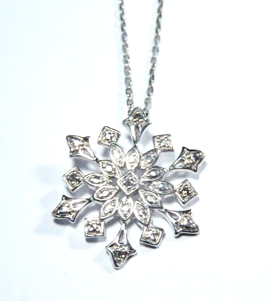 5 Diamond Snowflake Pendant Necklace in 925 Sterling Silver 18 inch Chain