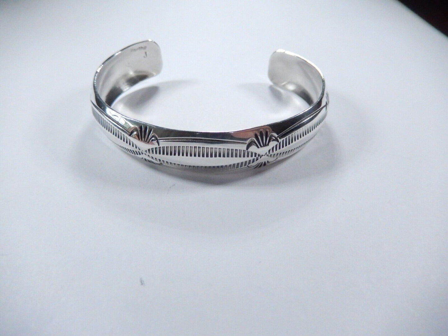 Vintage Sterling Silver Artisan Tooled Southwest Native American Cuff, J Signed