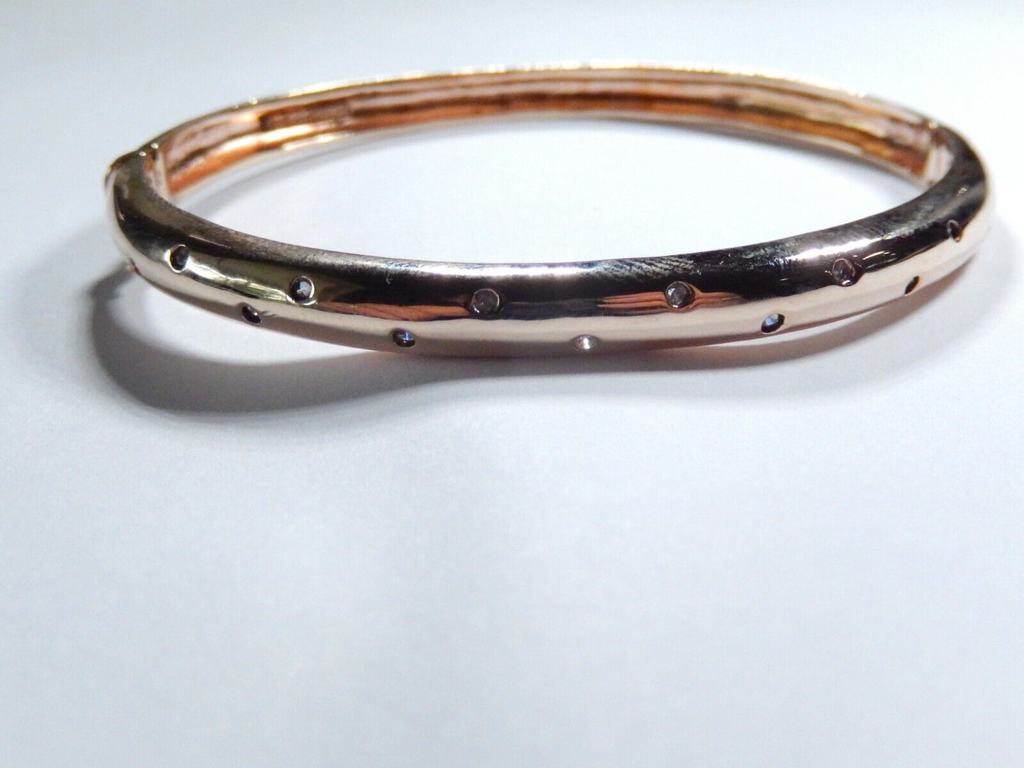 ROSE GOLD VERMEIL~CZ~HINGED .925 BANGLE BRACELET