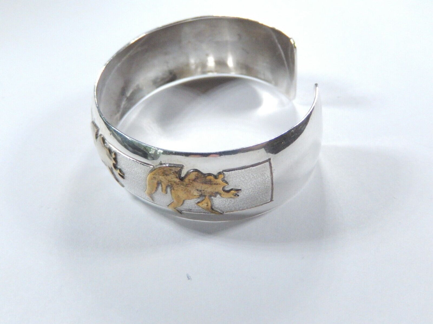 *VINTAGE* "V.R. IHMSS"  Sterling Silver and Gold Fill Cuff 17mm Wide Bracelet