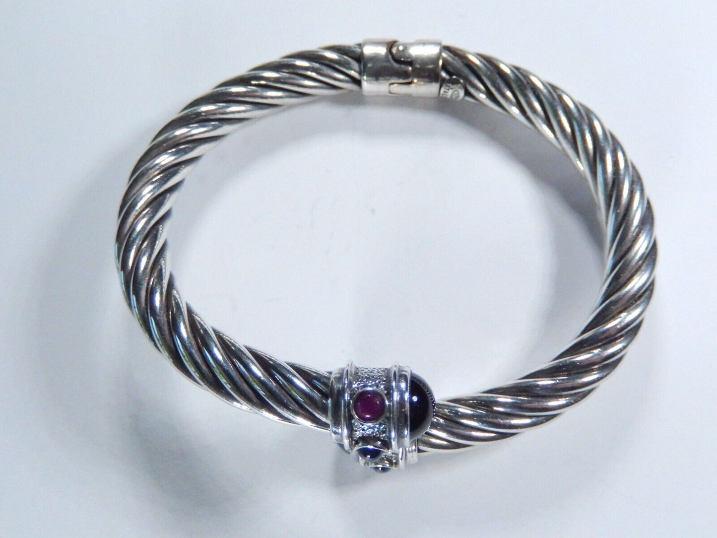 *VINTAGE*  Heavy Sterling Silver Hinged Black Onyx- Twisted Cable Cuff Bracelet