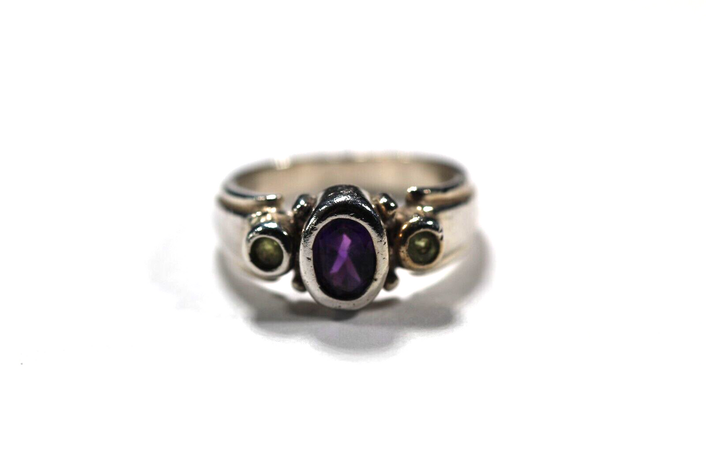 *VINTAGE*  Sterling Silver 925 Purple Amethyst & Peridot RING Size 5.25