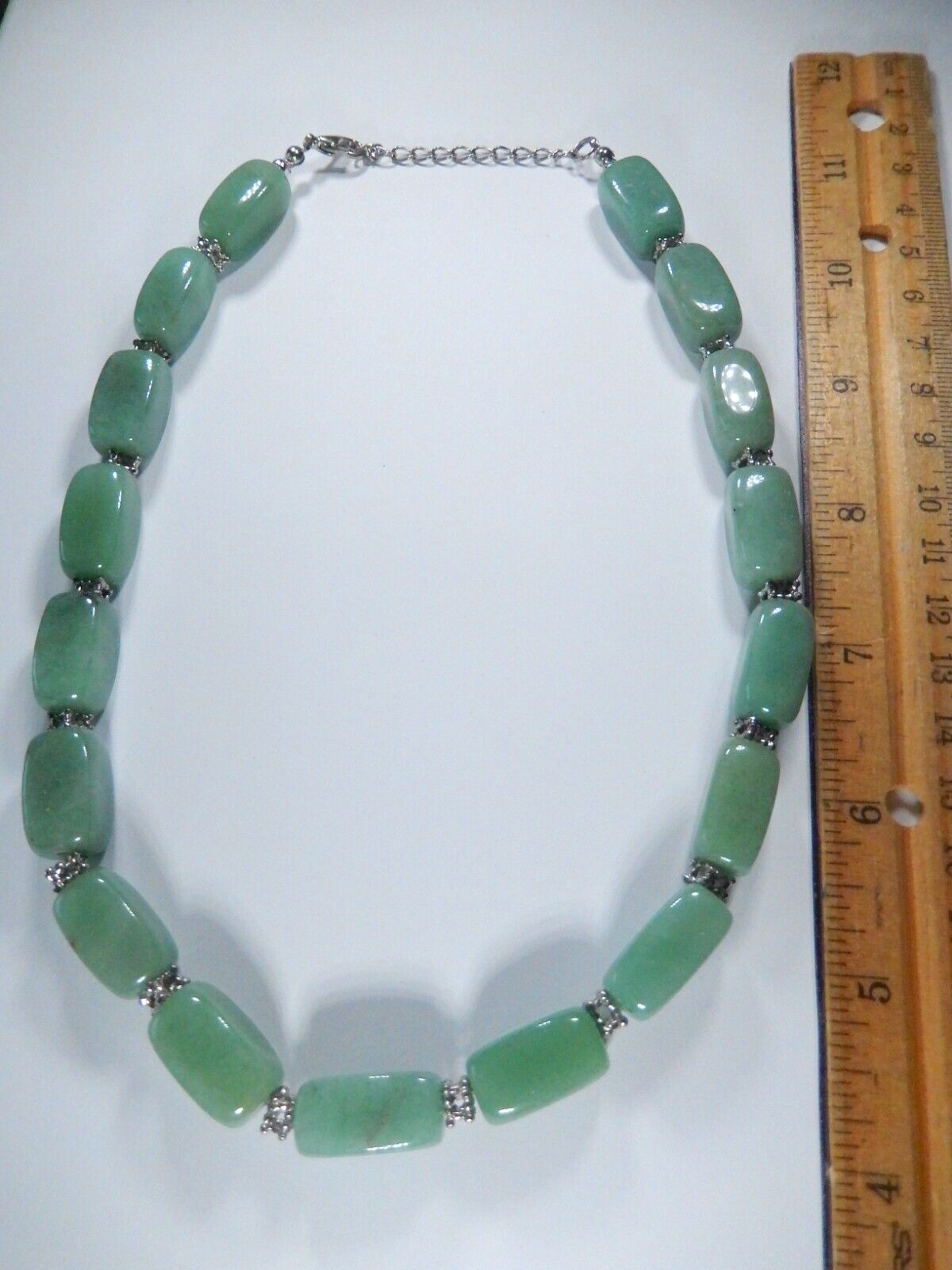 *VINTAGE*  JADE Square Bead Green Light Green Beveled Beaded 18" Necklace