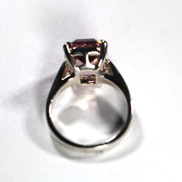 Sterling Silver 5.0 CT Emerald Cut Amethyst Solitaire Cocktail Ring Size 7