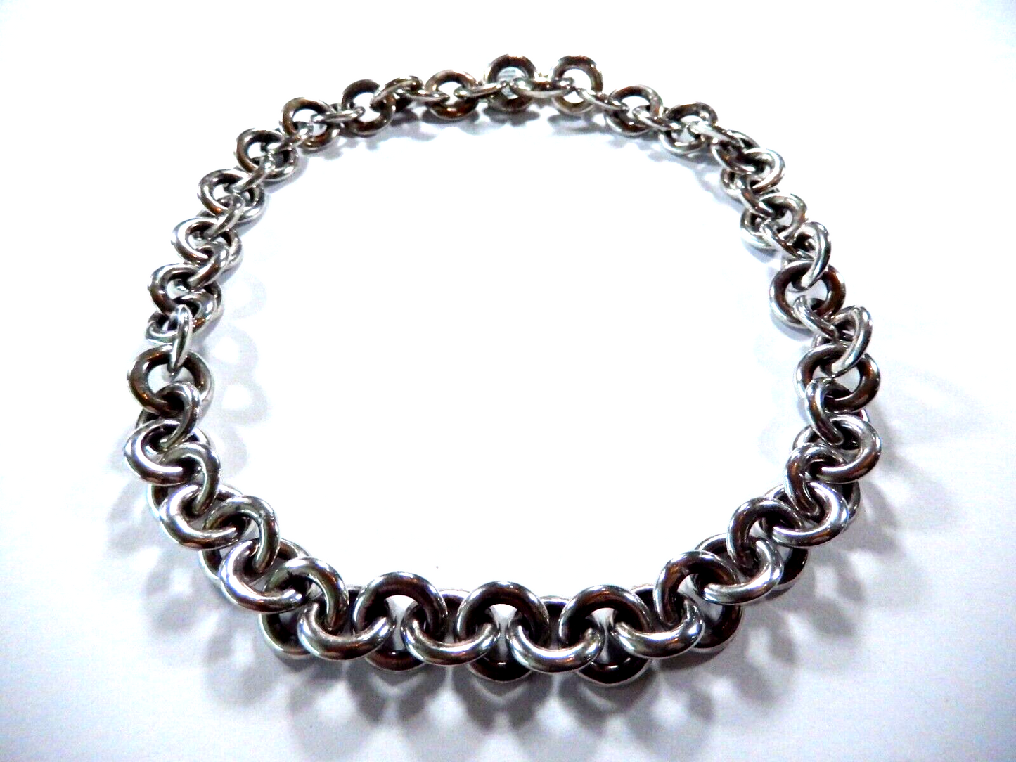 VINTAGE ITALY  Sterling Silver Large Hollow Link Necklace 16 length x 716W