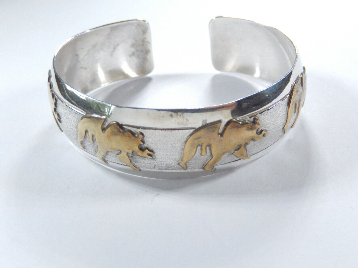 *VINTAGE* "V.R. IHMSS"  Sterling Silver and Gold Fill Cuff 17mm Wide Bracelet