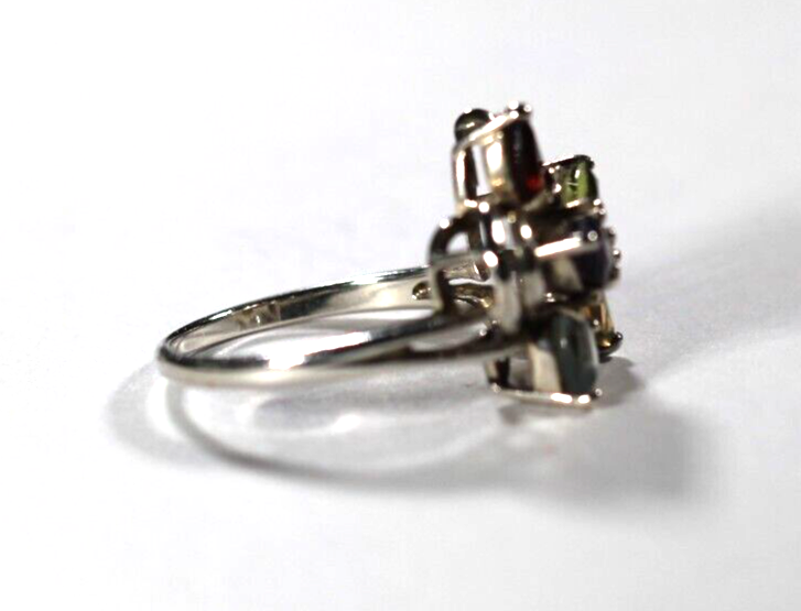 *VINTAGE* 1.65 CT Multi Gemstone Ring 925 Sterling Silver Ring Size 8