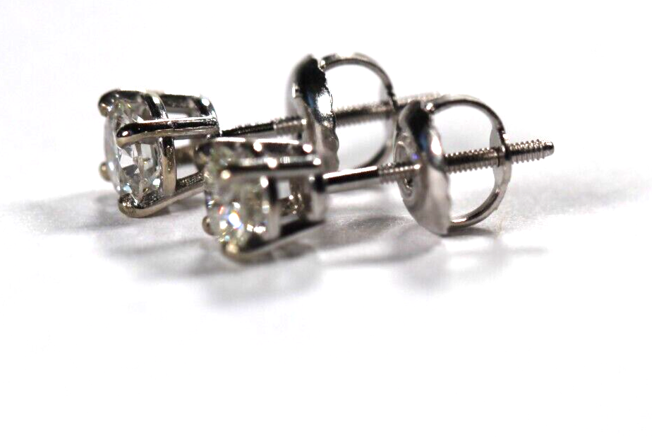 New! 14K White Gold .47 CT TW Natural Diamond  Screw Back Stud Earrings