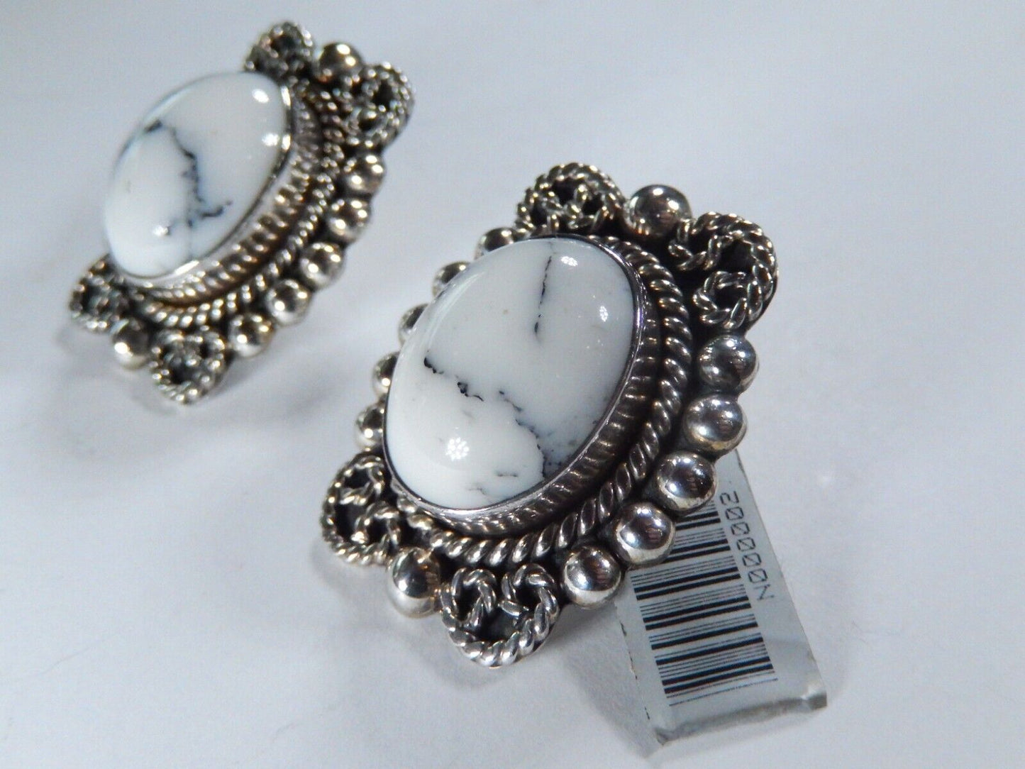 VINTAGE - Taxco TV-41 Sterling Silver & White Buffalo Turquoise Post Earrings