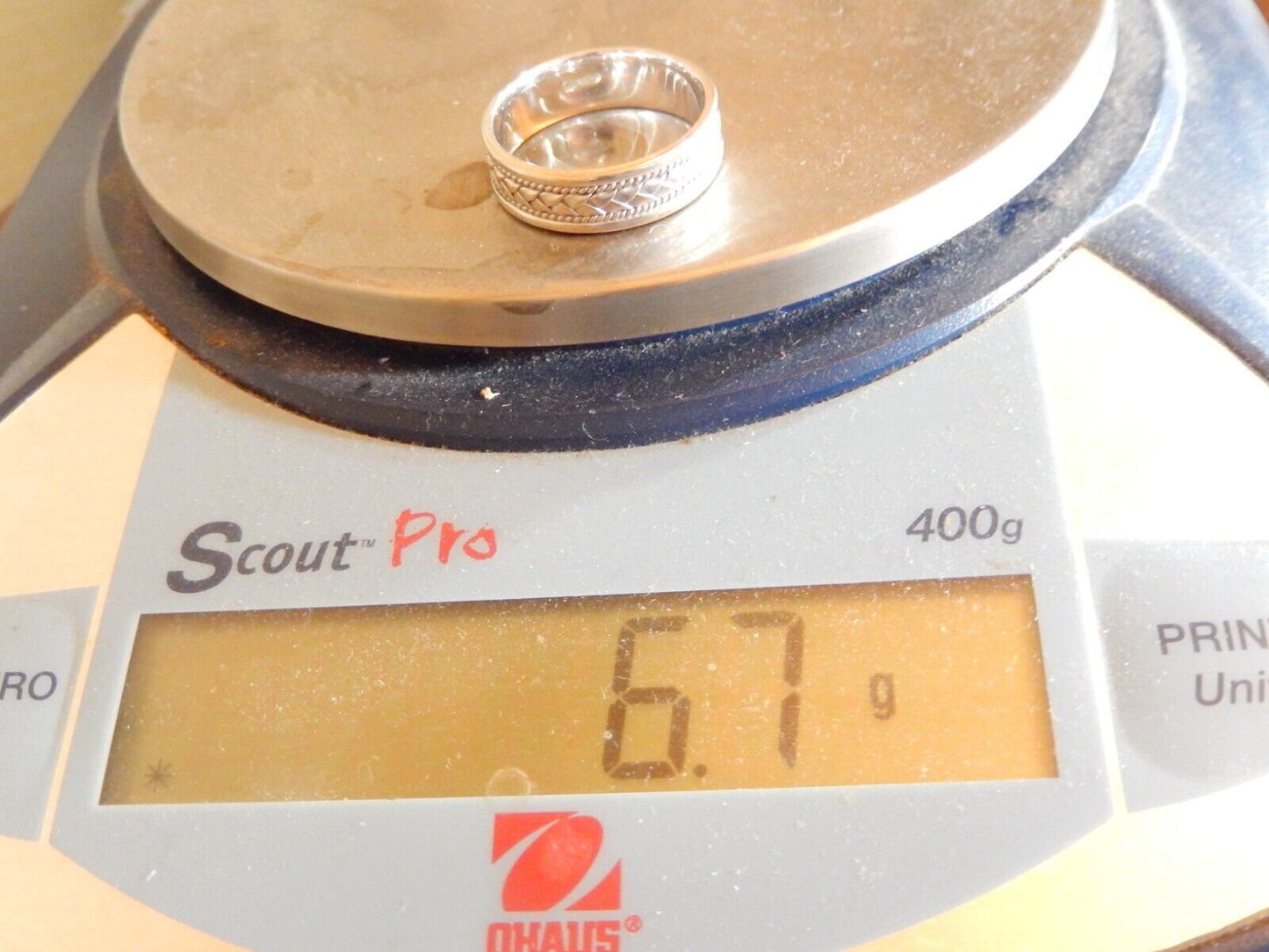 Braided Wedding Band Stamped 14K White Gold 7MM Brushed Unisex Ring Size 11