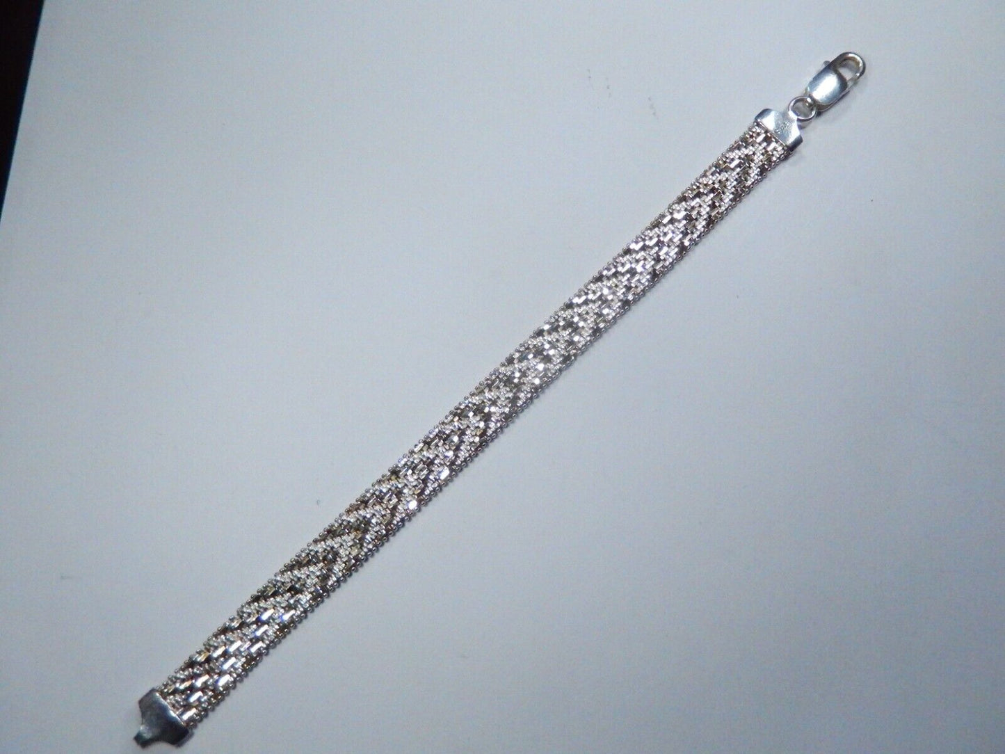 Vintage Italy 925 Thick Heavy 9mm Wide Chevron Mesh Bracelet Sterling Silver-7"