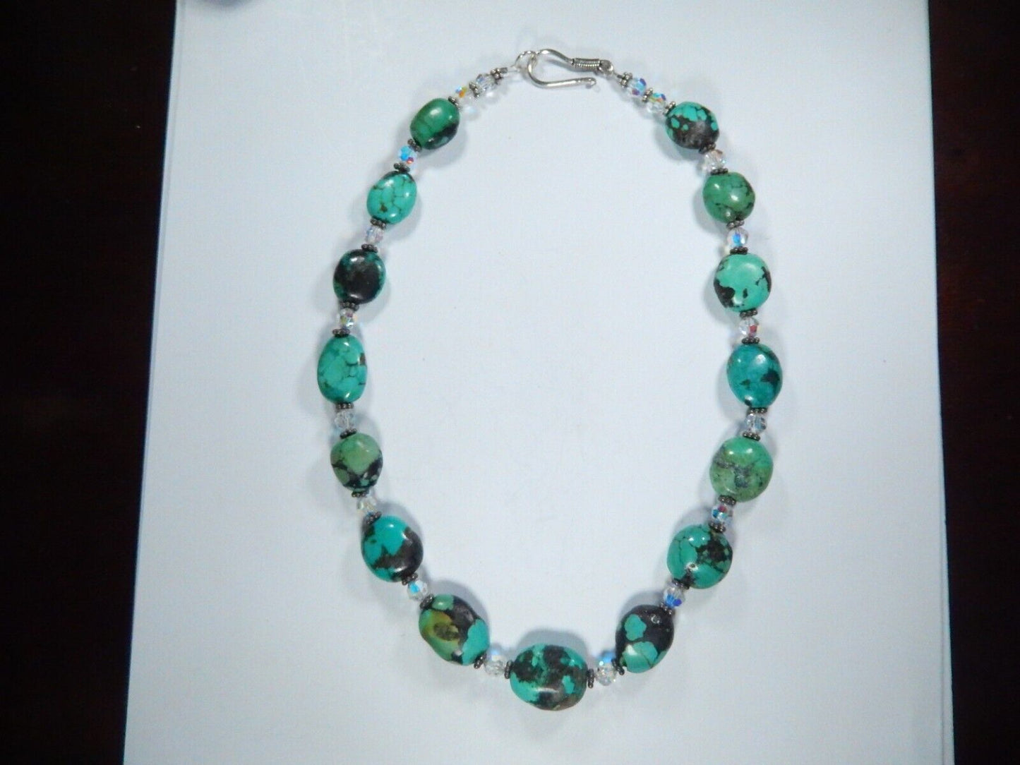 Natural Turquoise Beads With Crystal Beads Handmade Necklace 17"