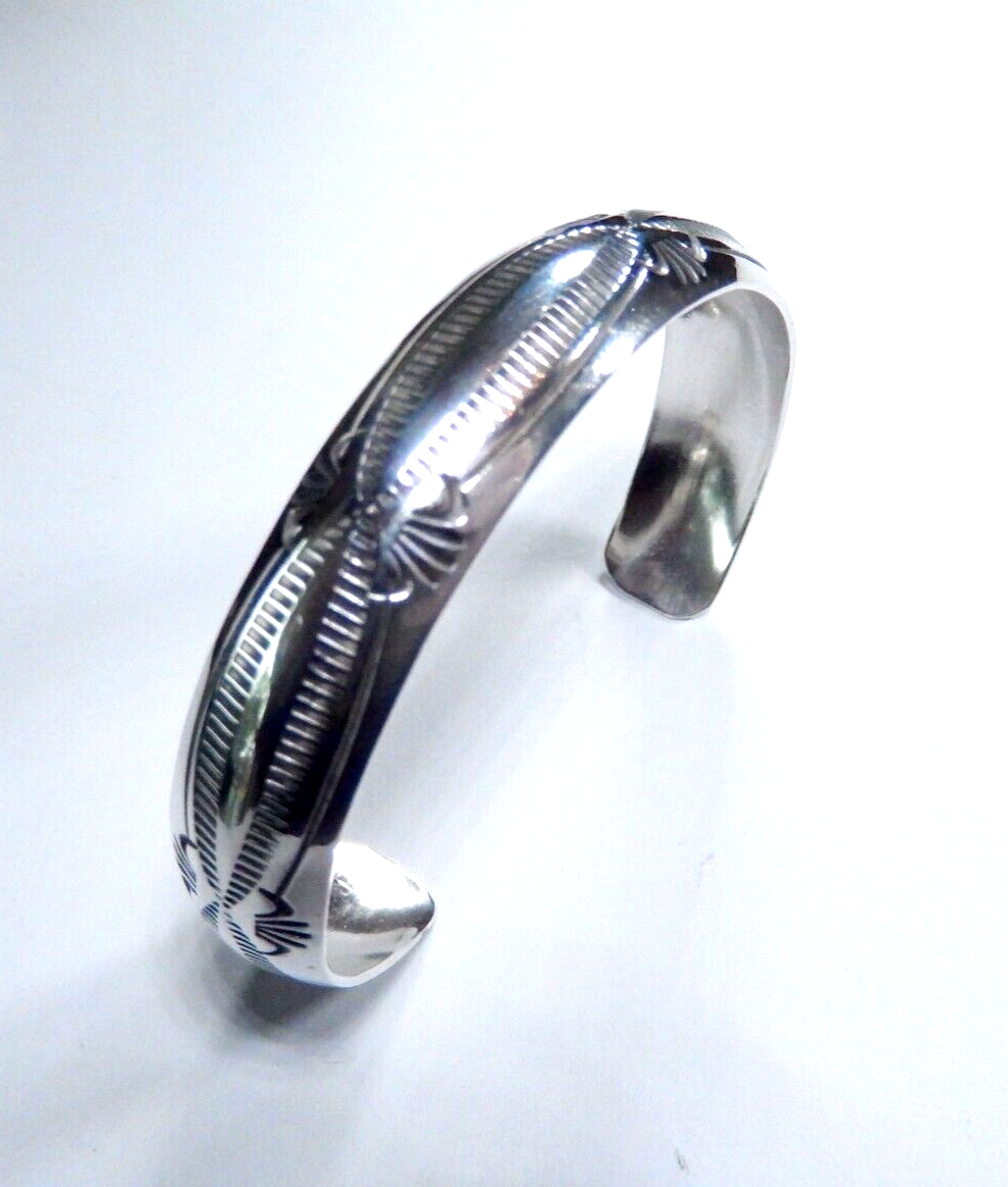 Vintage Sterling Silver Artisan Tooled Southwest Native American Cuff, J Signed