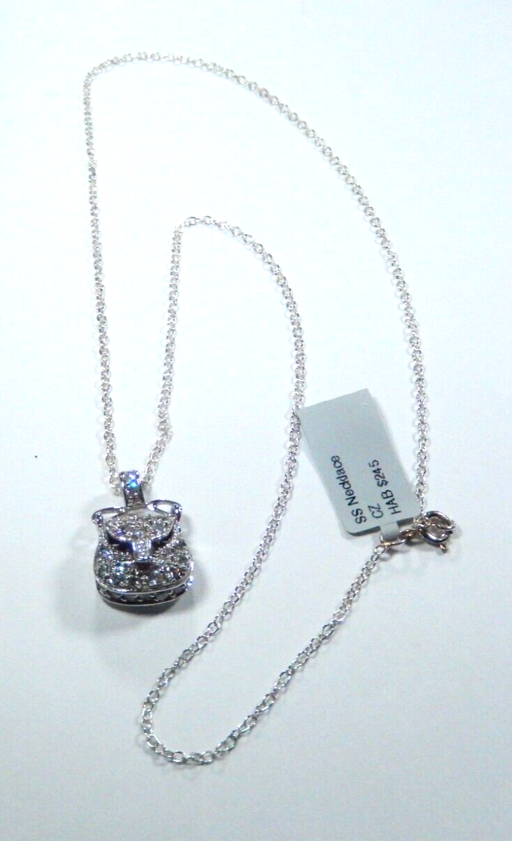 *VINTAGE* Sterling Silver & Cubic Zirconia Pave PURSE PENDANT NECKLACE 18"