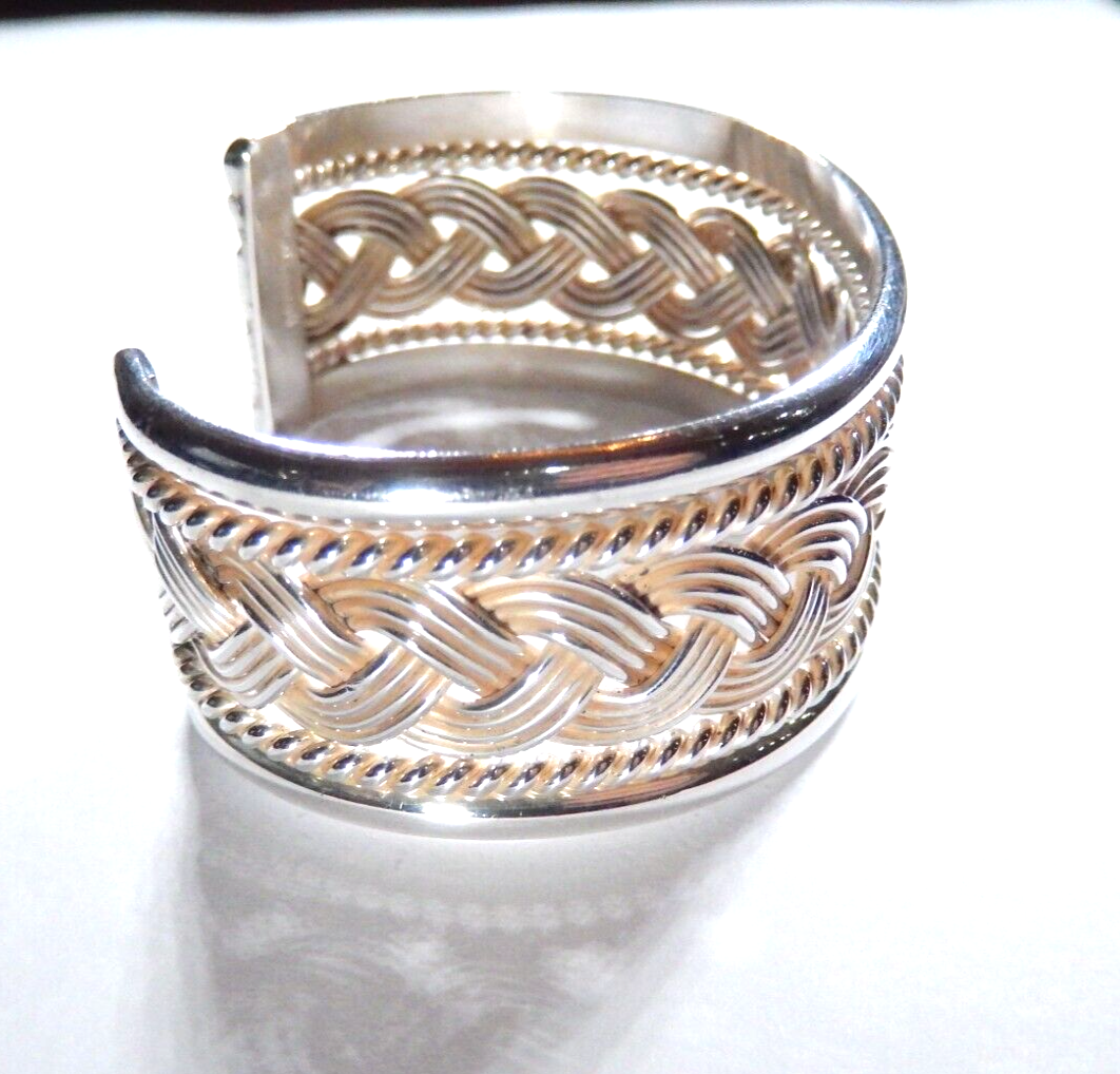 *VINTAGE*  Sterling Silver Wide Large Braided Weave Cuff Bracelet - 48.7 grams