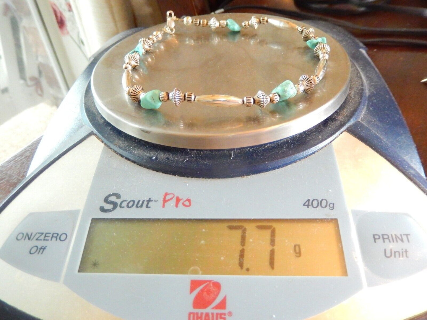 Vintage Southwest Sterling Silver Bead and Turquoise Bead Necklace - 11" Length