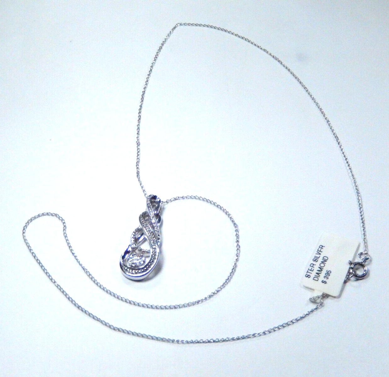 *VINTAGE* Sterling Silver  Diamond Double Infinity Pendant w/ 18" Sterling Chain