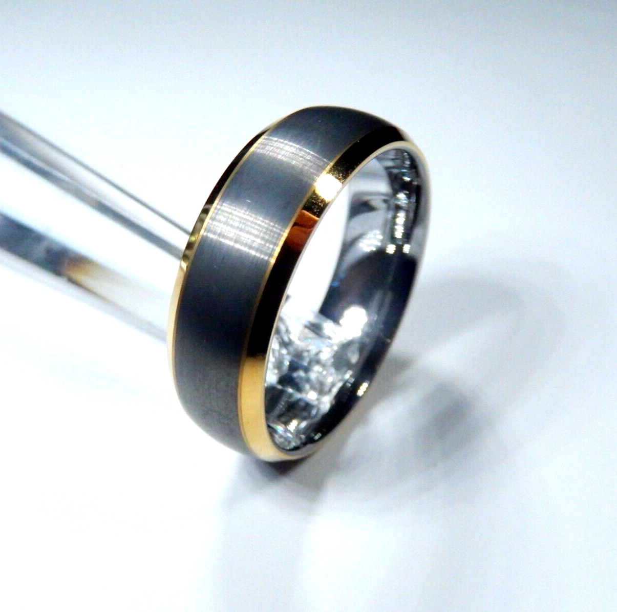 NEW* 8mm Tungsten Comfort Fit Brushed Center w/ Gold Beveled Wedding Band Sz- 15