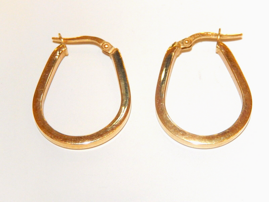 *VINTAGE*   Smooth Oval Hoop Earrings REAL 14K Yellow Gold 27mm x 19mm