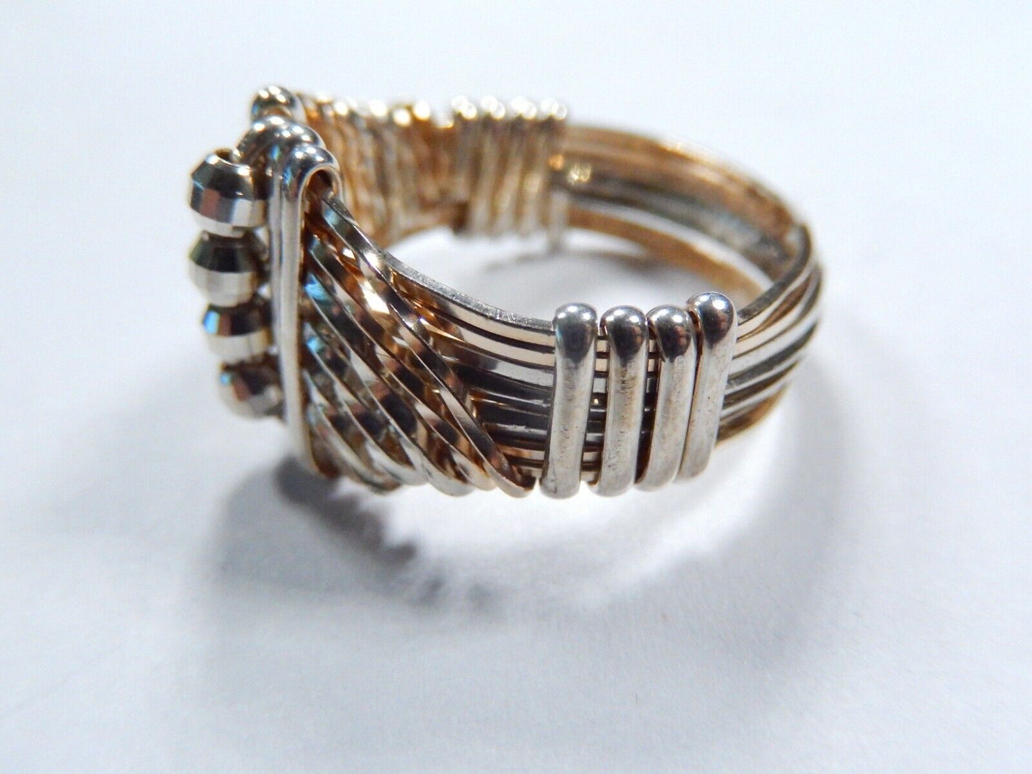 *VINTAGE* ARTISAN Sterling Silver & Gold Tone Wire Wrap Ring Size 6.5