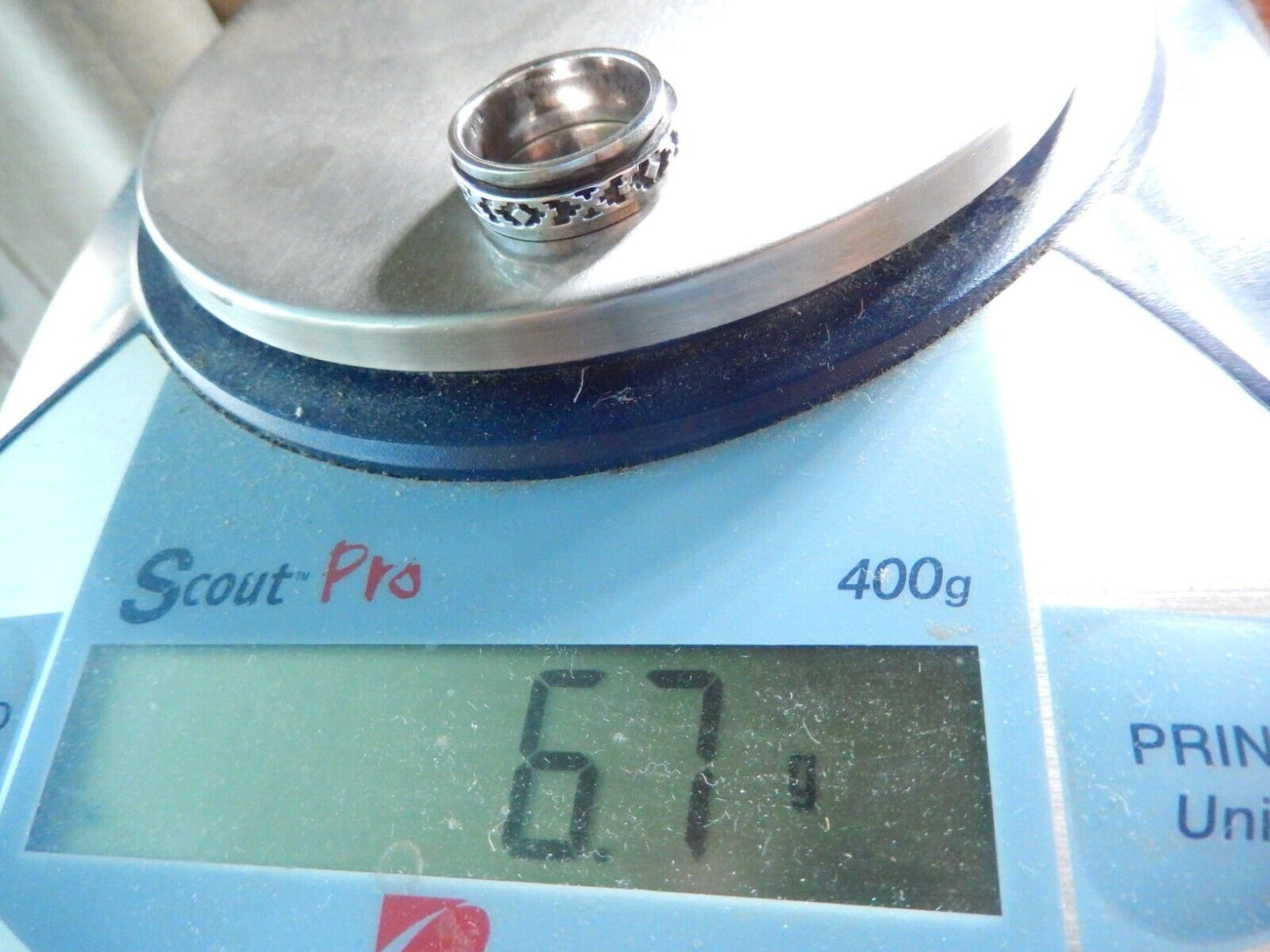 Spinner Ring Southwest Aztec 8 mm Wide Band Sterling Silver  Size 8