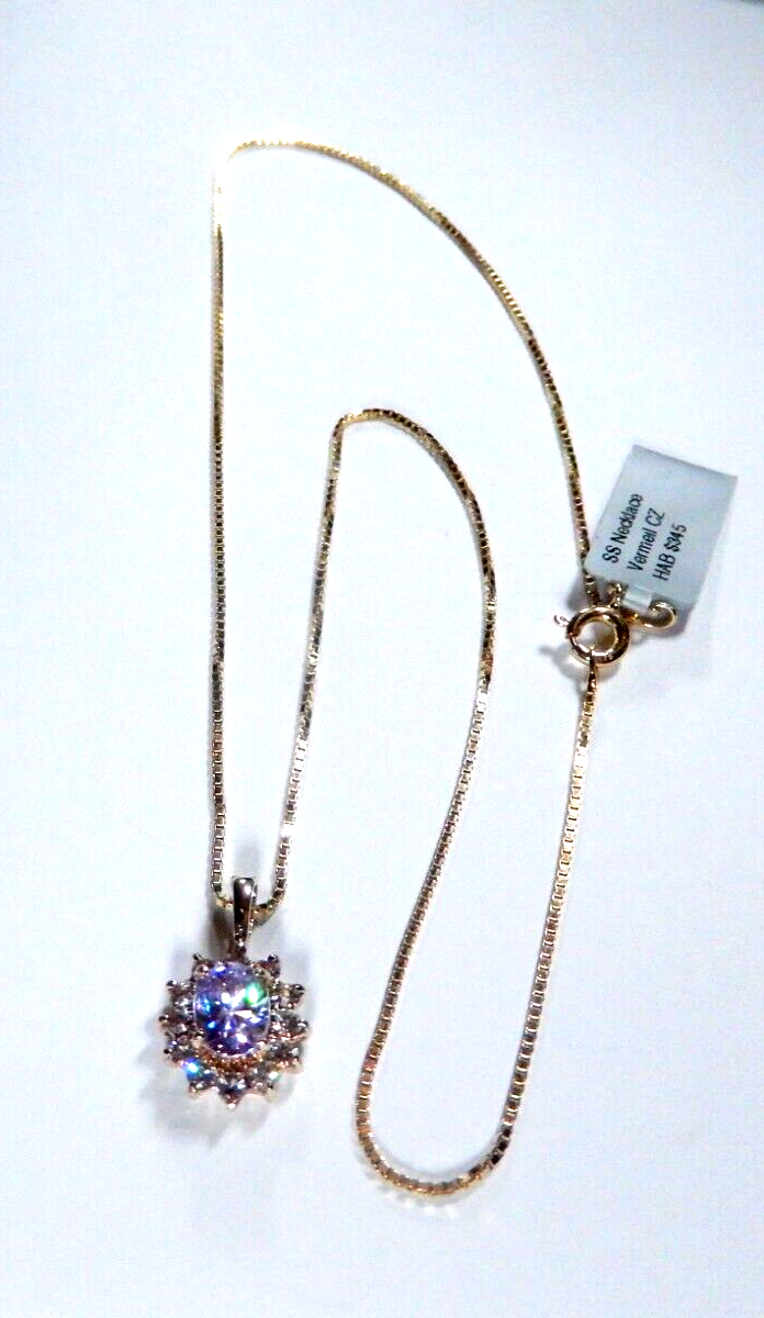 Gold Vermeil Sterling 125CT Blue Zircon  50CT White CZ Pendant w18 Chain