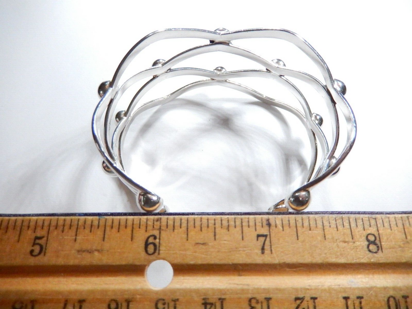 *VINTAGE* Open Bead Ball Bar Wide Modernist Sterling Chunky Design Bracelet 35gm