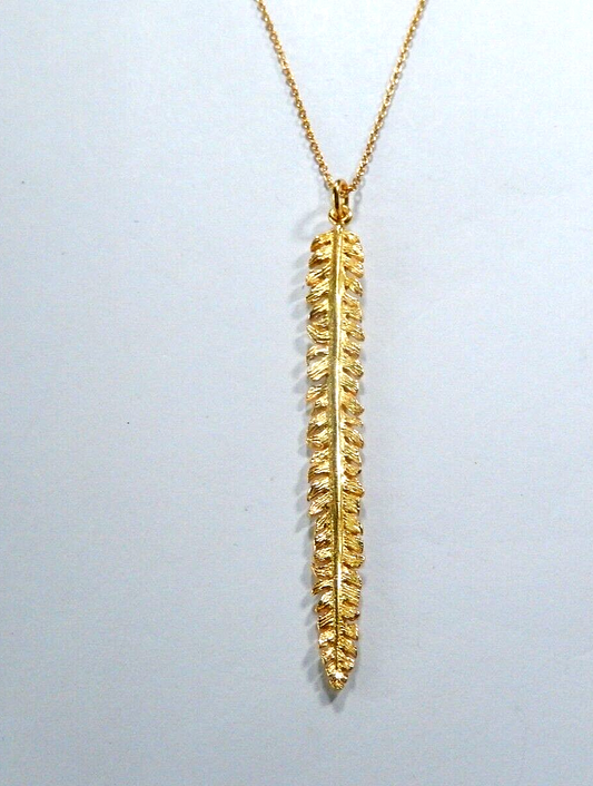 *VINTAGE*  Vermeil Gold 30" Chain With Gold Vermeil Leaf Pendant