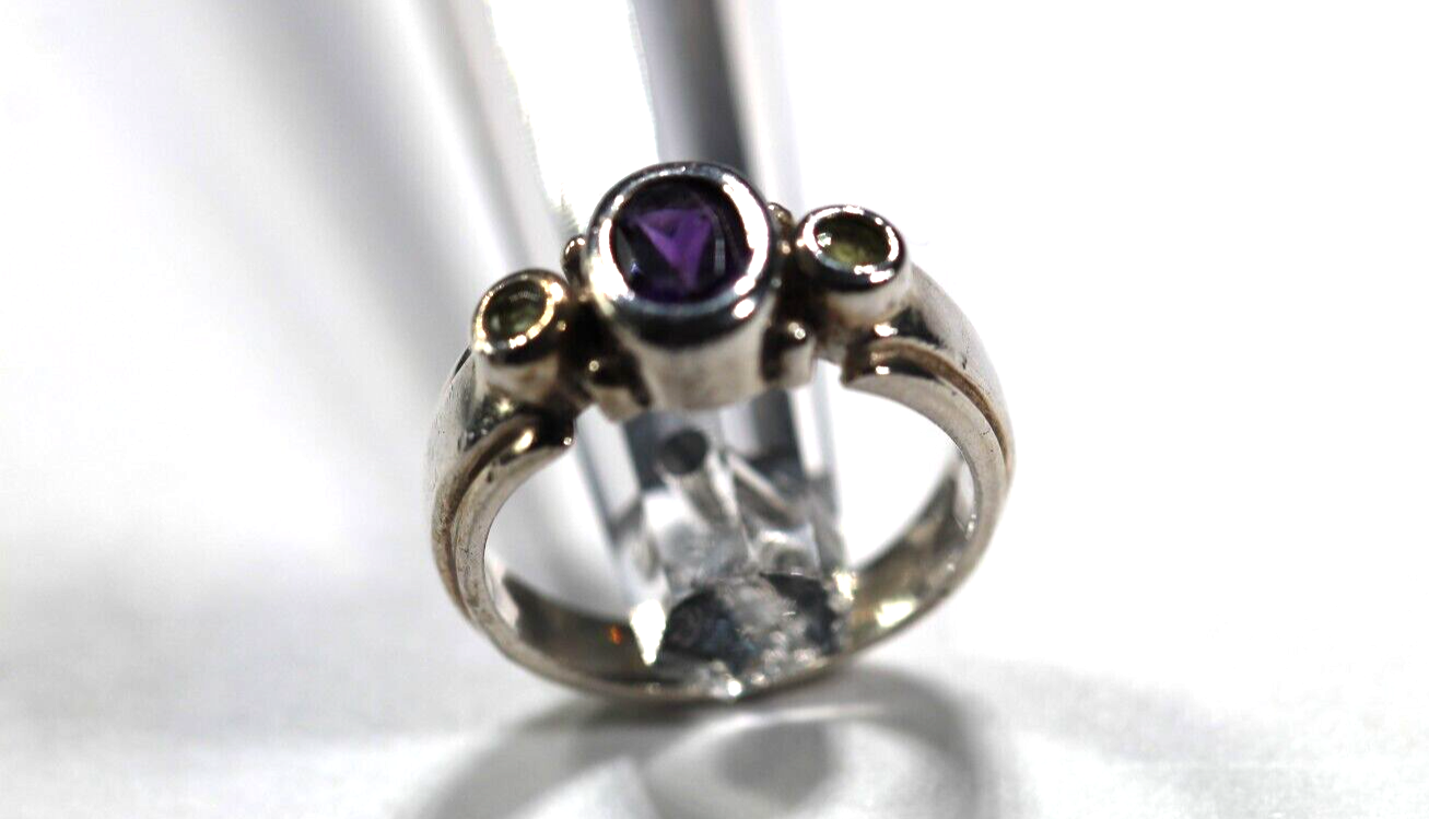 *VINTAGE*  Sterling Silver 925 Purple Amethyst & Peridot RING Size 5.25