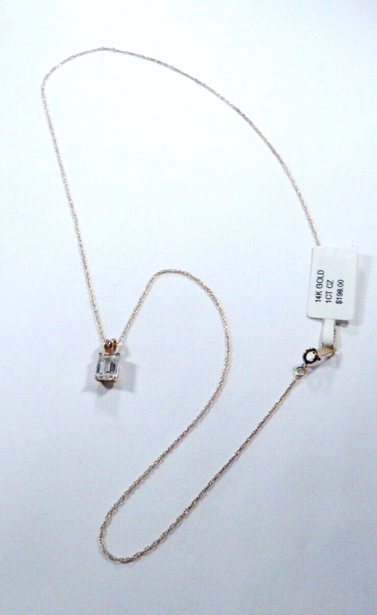 14K Solid Yellow Gold 100 CT Emerald Cubic Zirconia Pendant w1810k gold chain