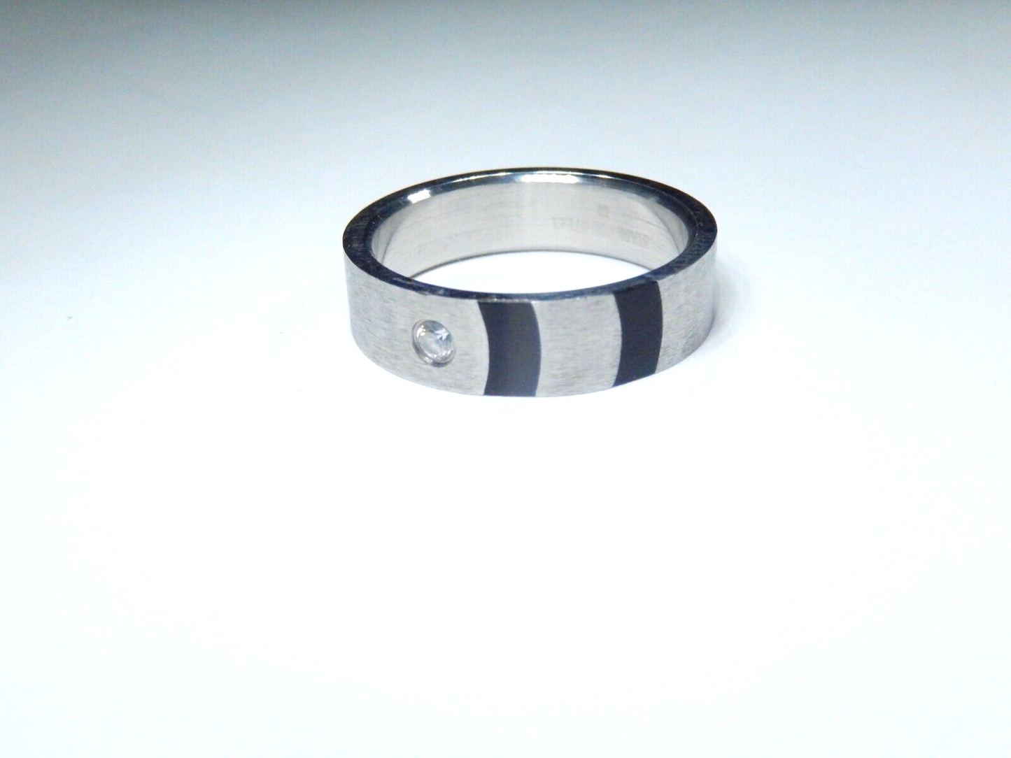 Stainless Steel 6mm Brushed Black IP Plated CZ Band Size 9.75