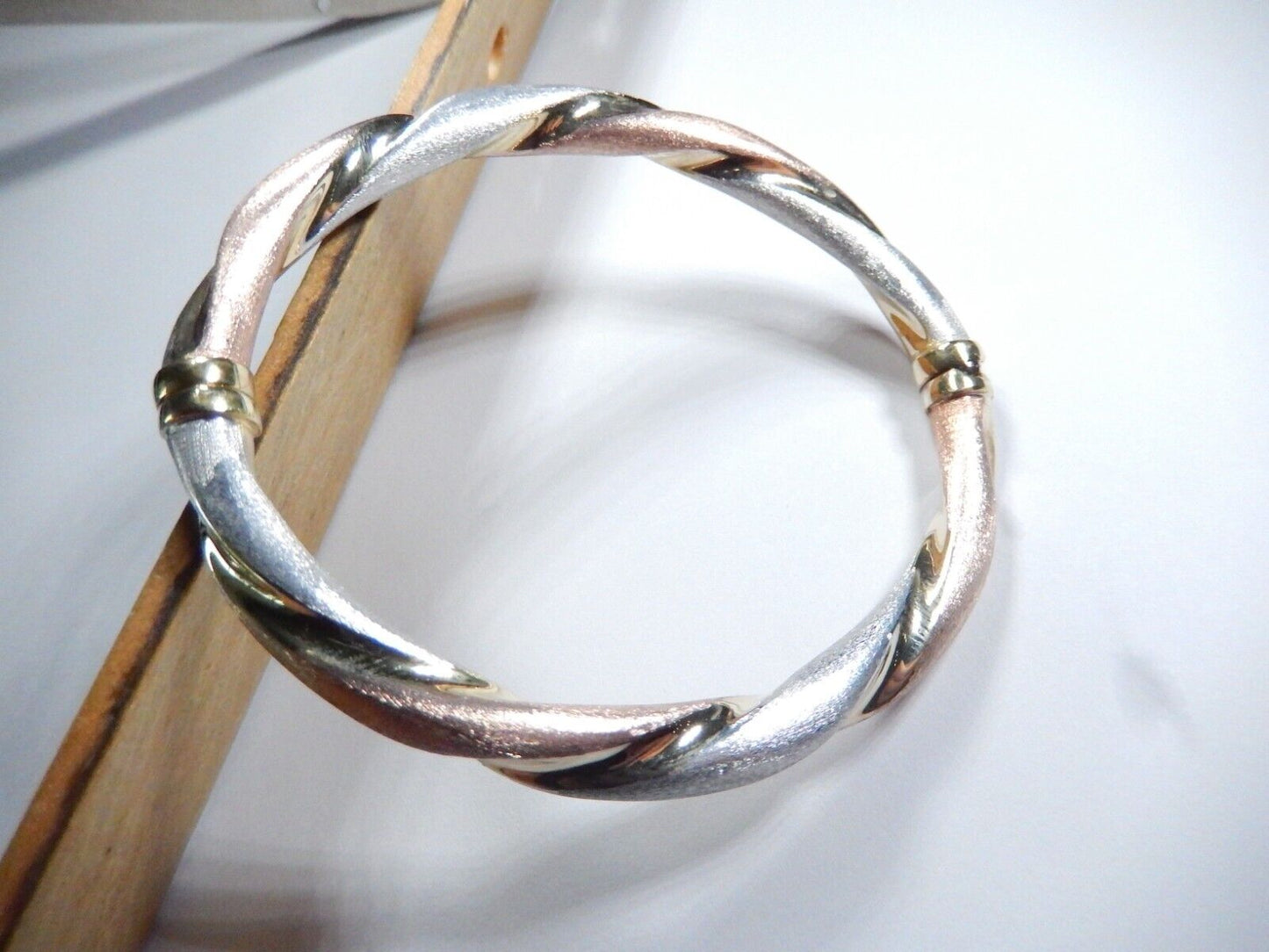 Veronese Italy Sterling Silver Rose & Yellow & White Gold Vermeil  Hinged Bangle