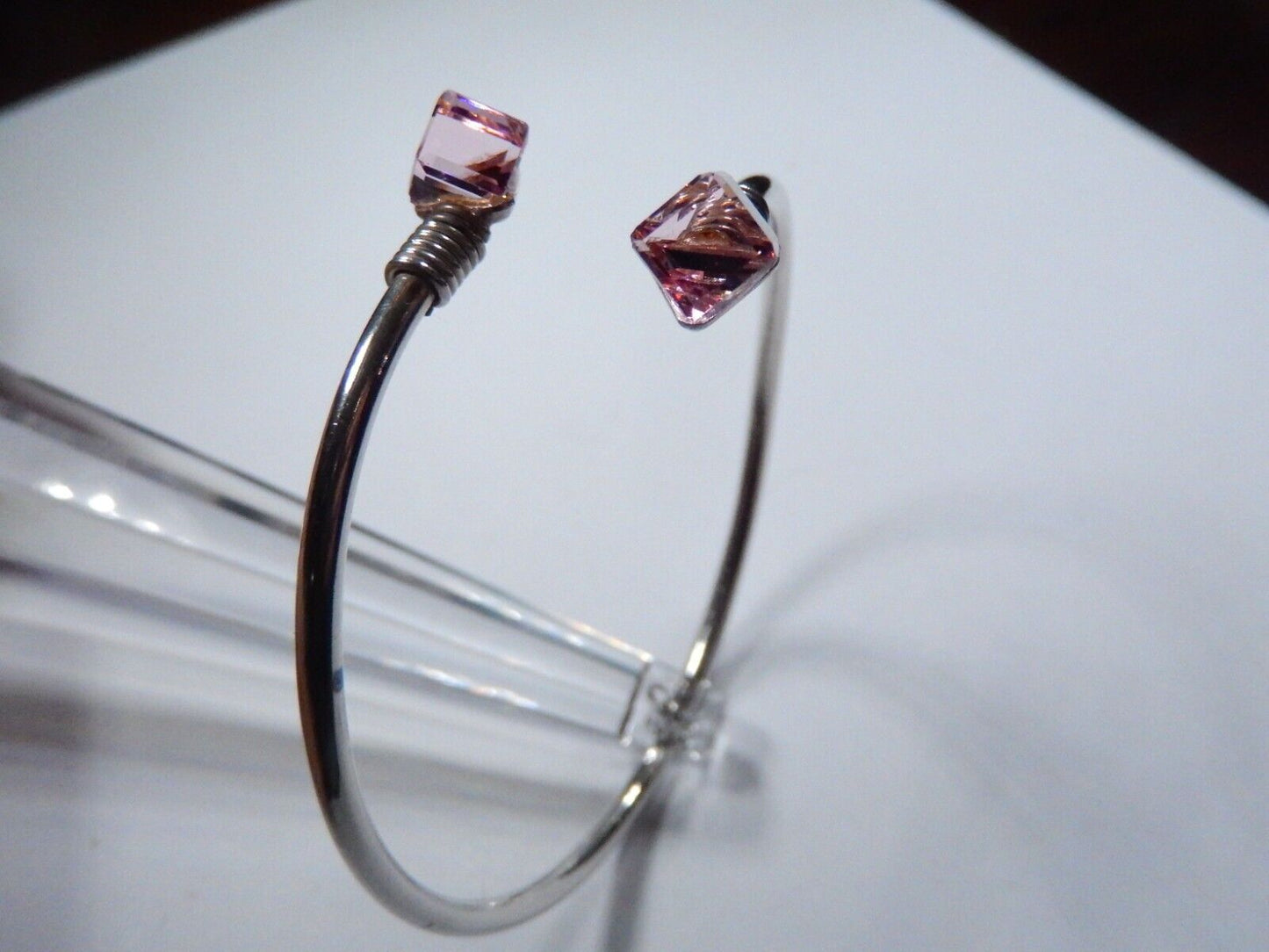 Sterling Silver Bracelet Bangle wpink stones  Size 218 Inside Diameter
