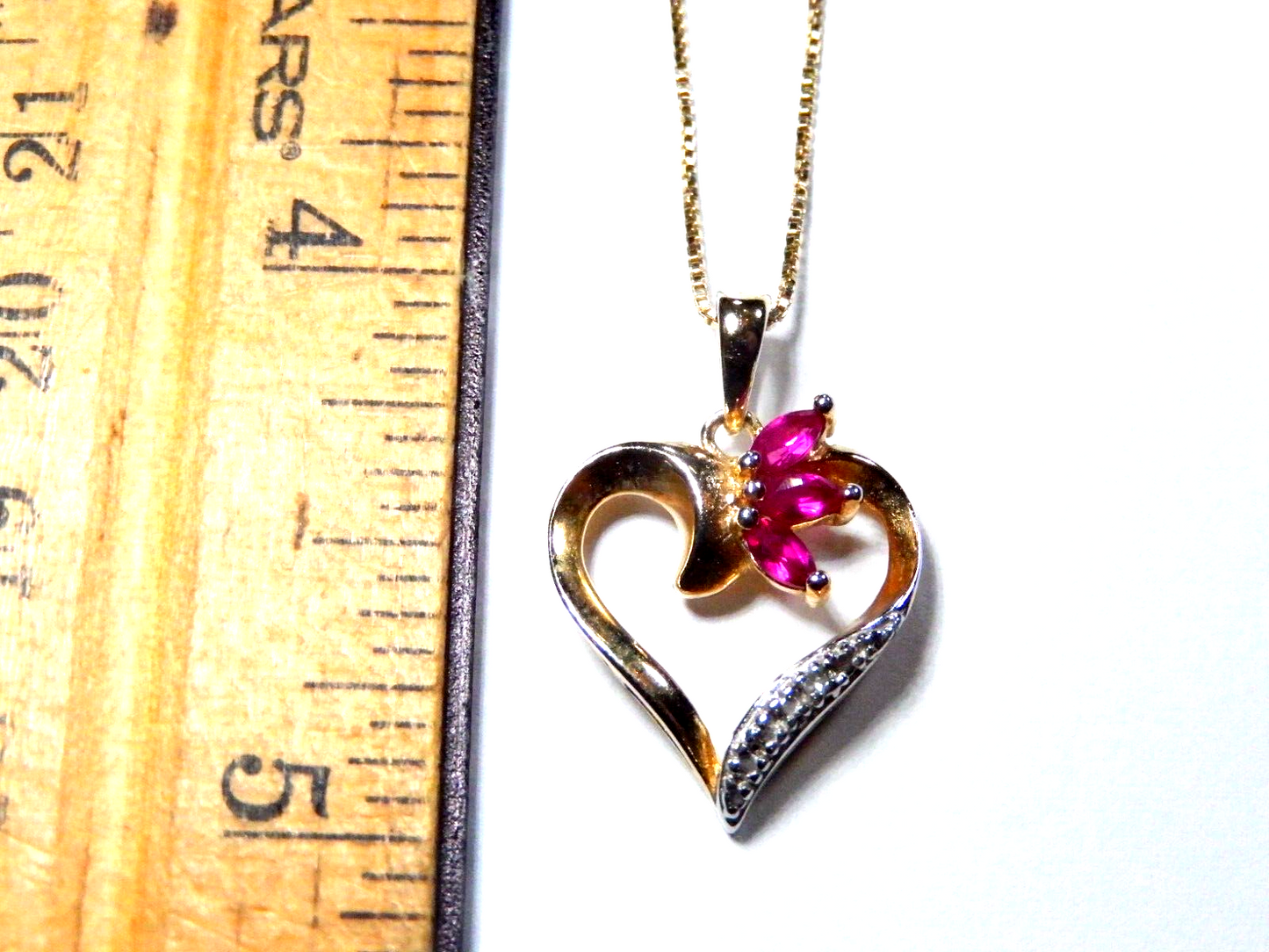 Gold Vermeil 925 Ross Simons Ruby Diamond Heart Pendant w18 Gold 925 Chain