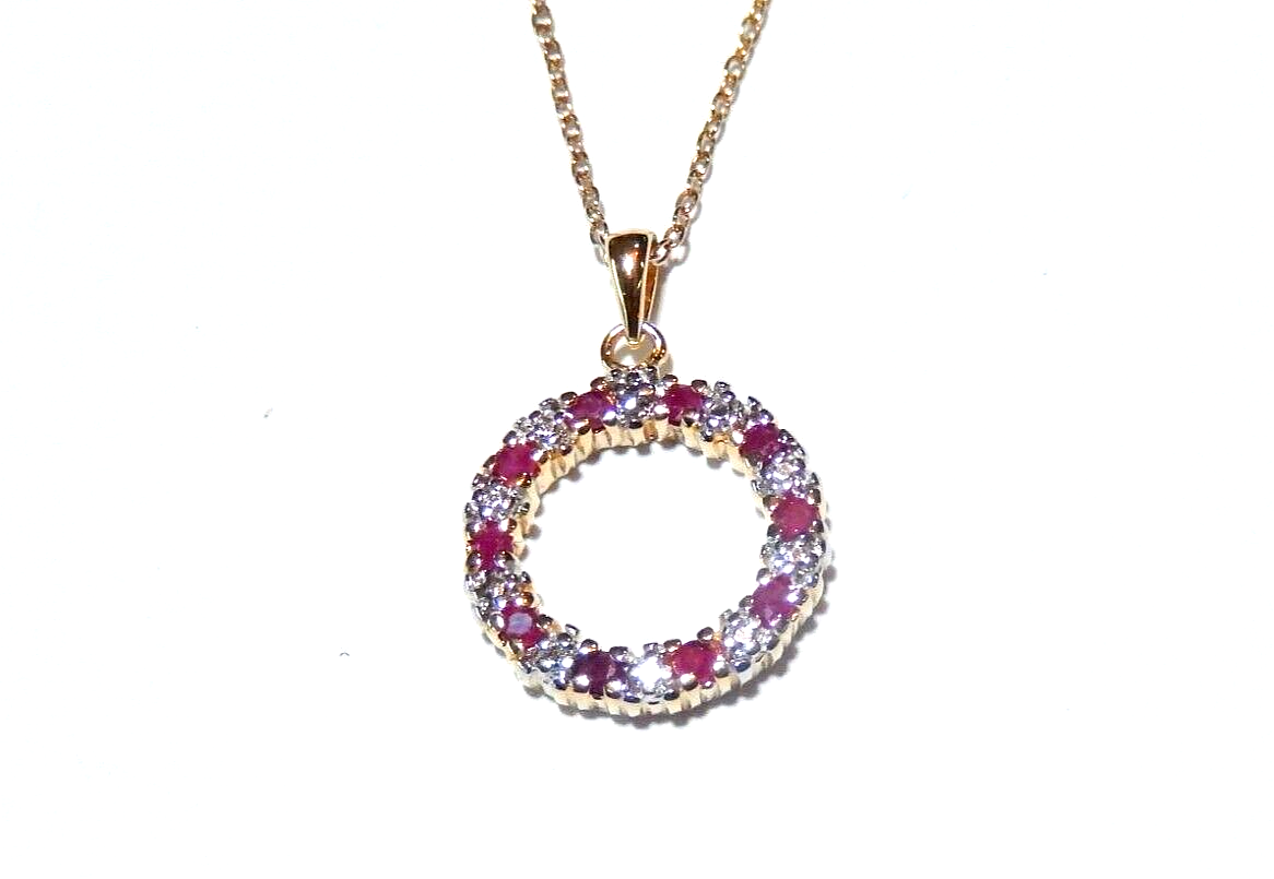 NWT GOLD VERMEIL 925 STERLING NATURAL ROUND RUBY PENDANT w18 VERMEIL CHAIN