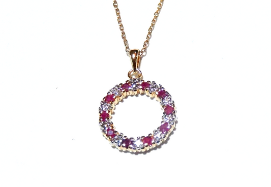 NWT GOLD VERMEIL 925 STERLING NATURAL ROUND RUBY PENDANT w18 VERMEIL CHAIN