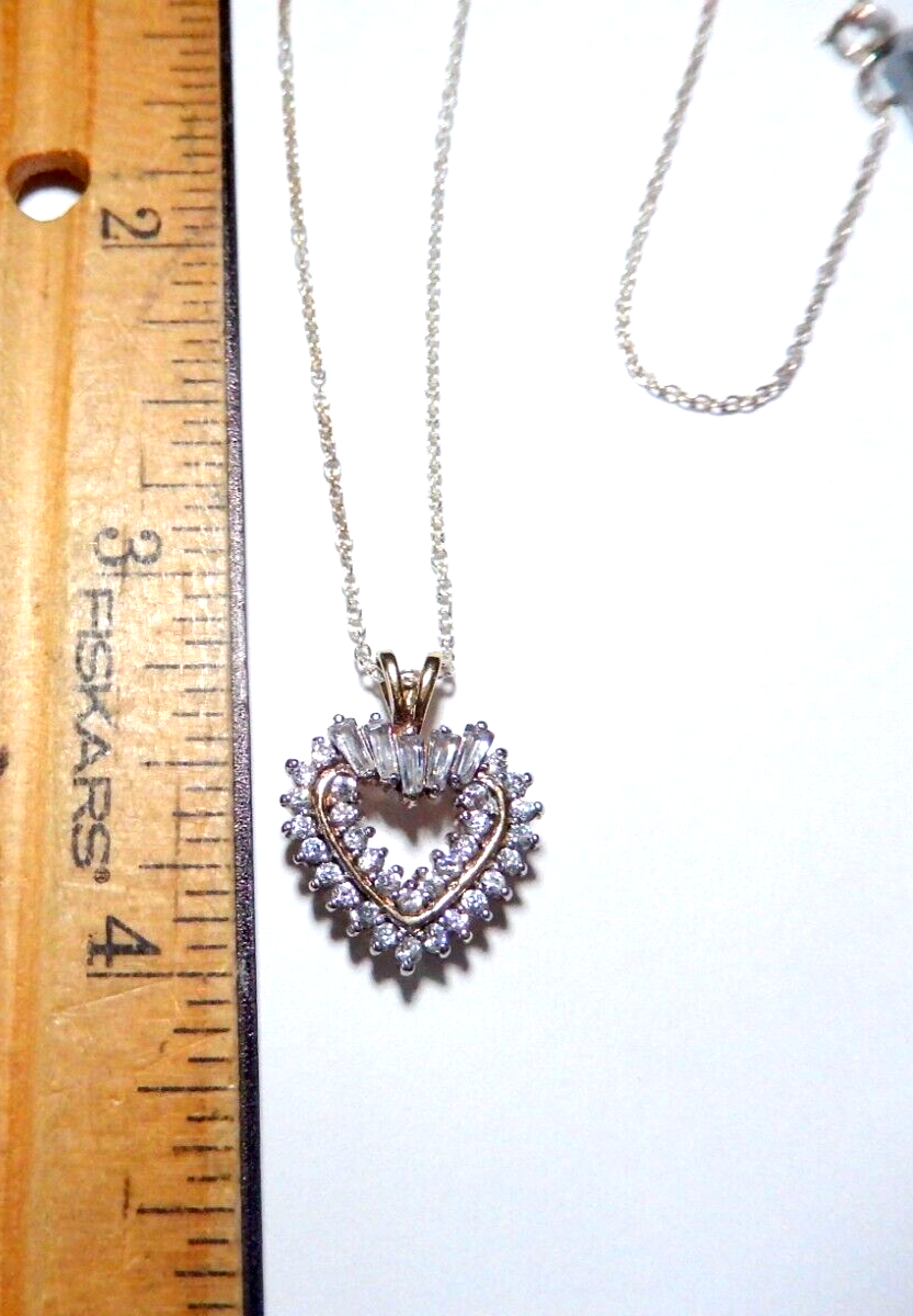 NWT Gold Vermeil Open Heart 50 CT Two Row Cubic Zirconia Pendant w 18 Chain