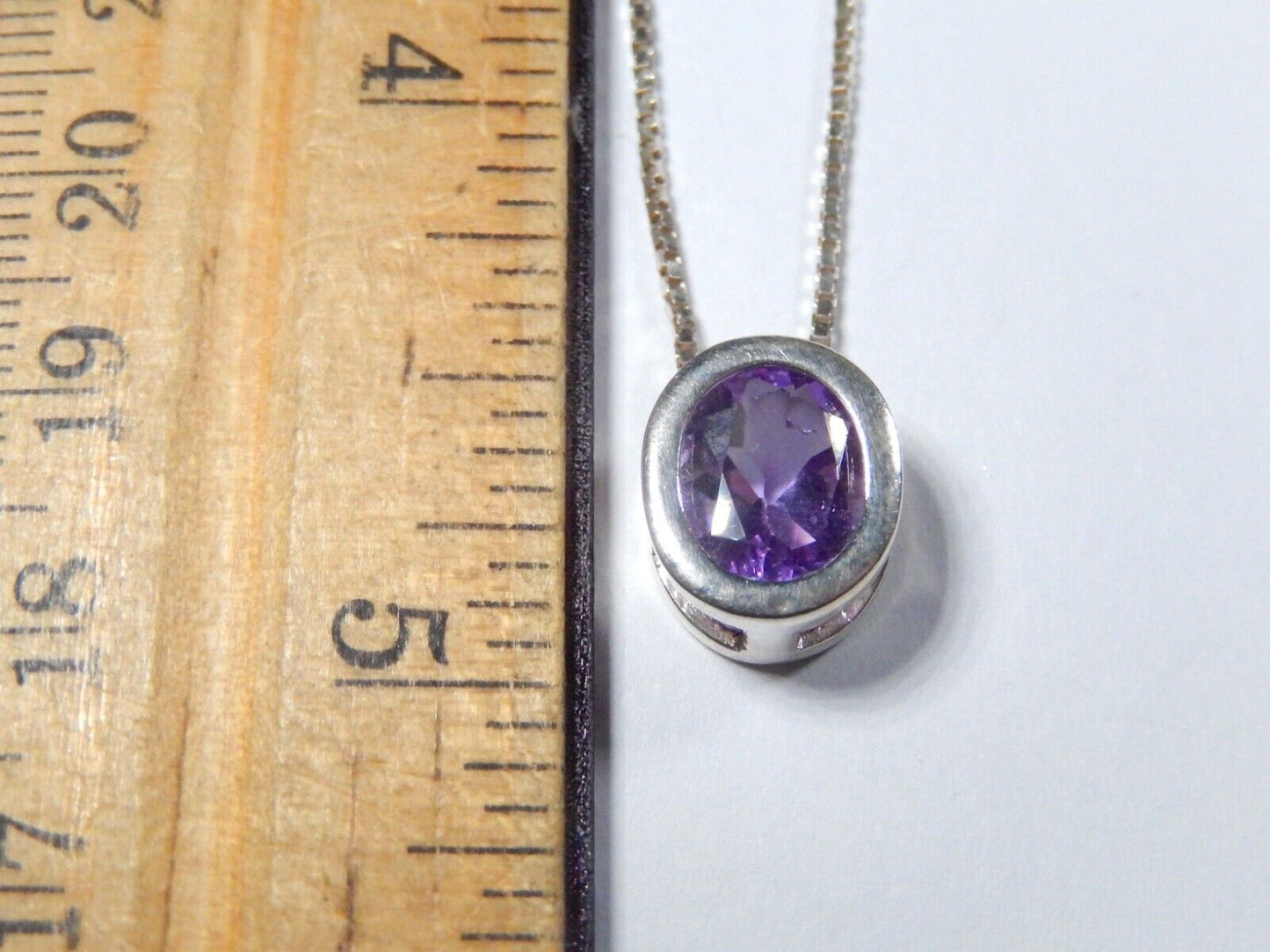 Sterling Silver 300 CT Purple Amethyst Bezel Set Oval Drop Pendant w18 Chain