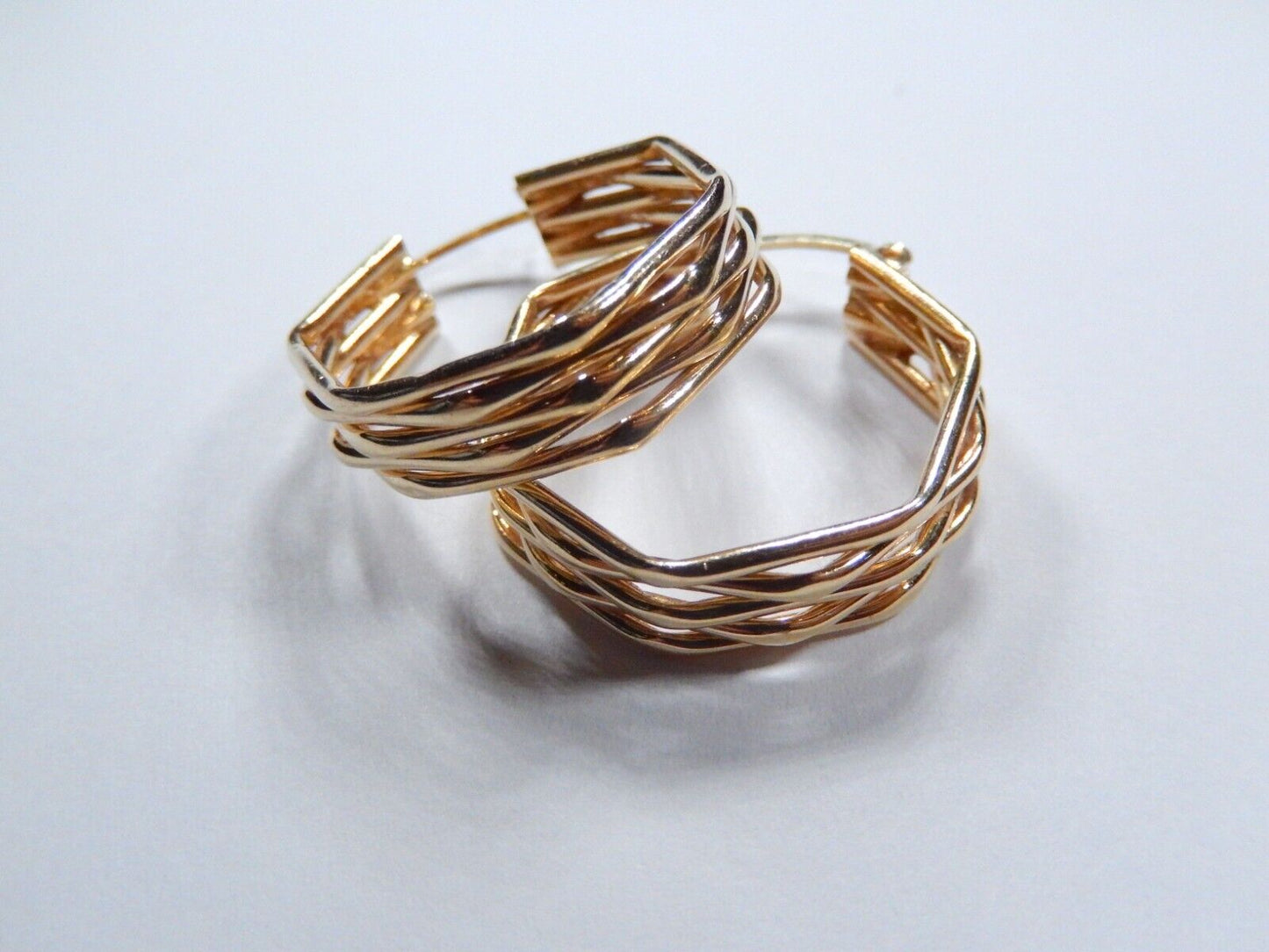 Solid 14K Yellow Gold Five Tube Geometric Hoop Earrings - 1-1/8" x 7/8" - 4.4gm