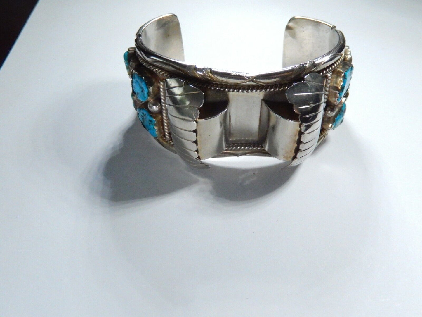 VTG Mens Native American Navajo Sterling Silver Turquoise Watch Cuff Bracelet