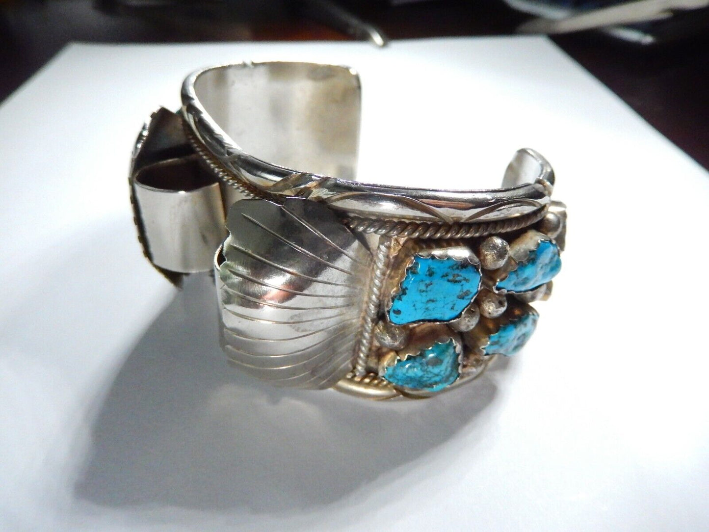VTG Mens Native American Navajo Sterling Silver Turquoise Watch Cuff Bracelet