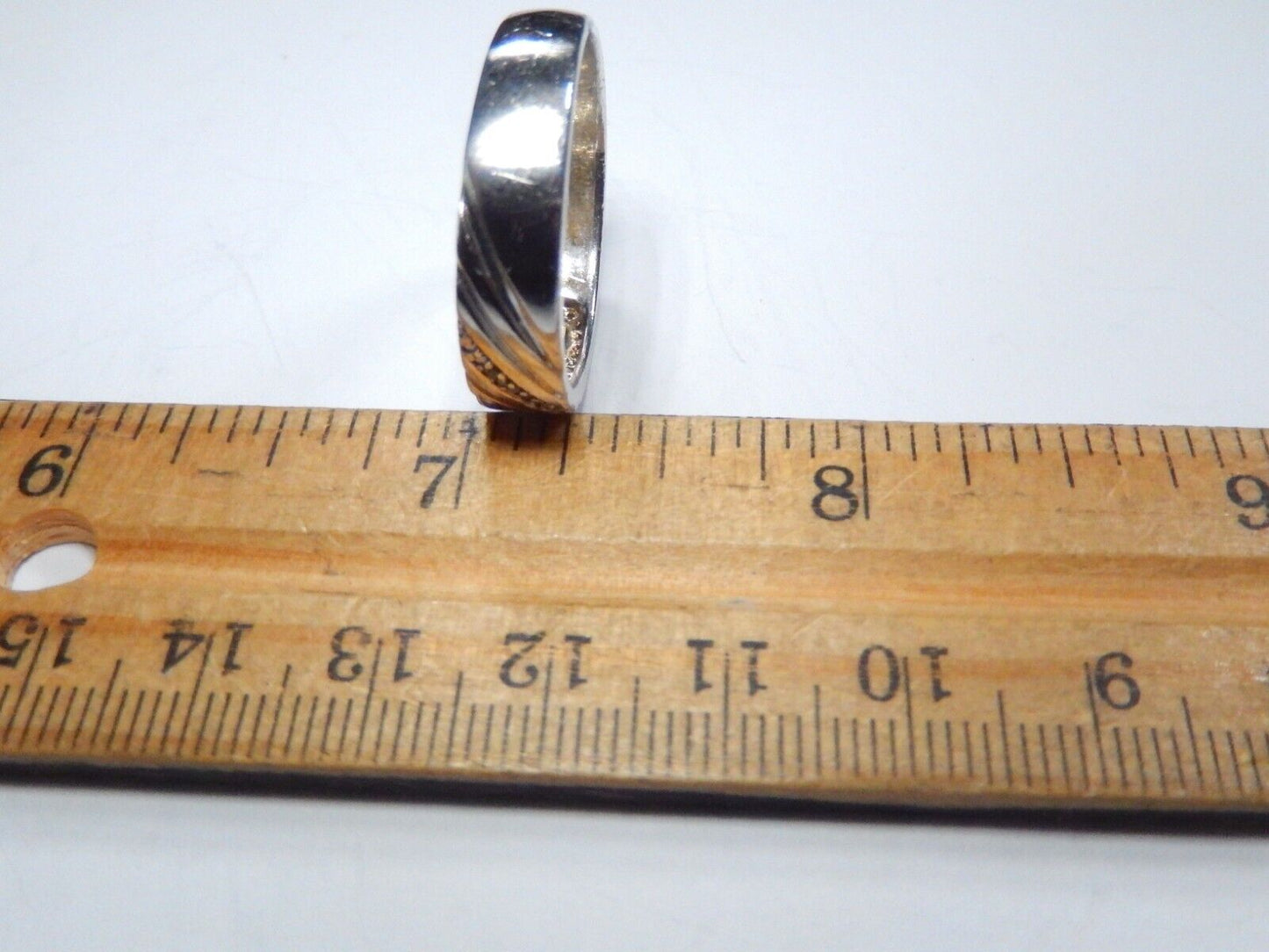 Men's Sterling Silver 5 Diamond Wedding Band Width 6mm Size 12.5