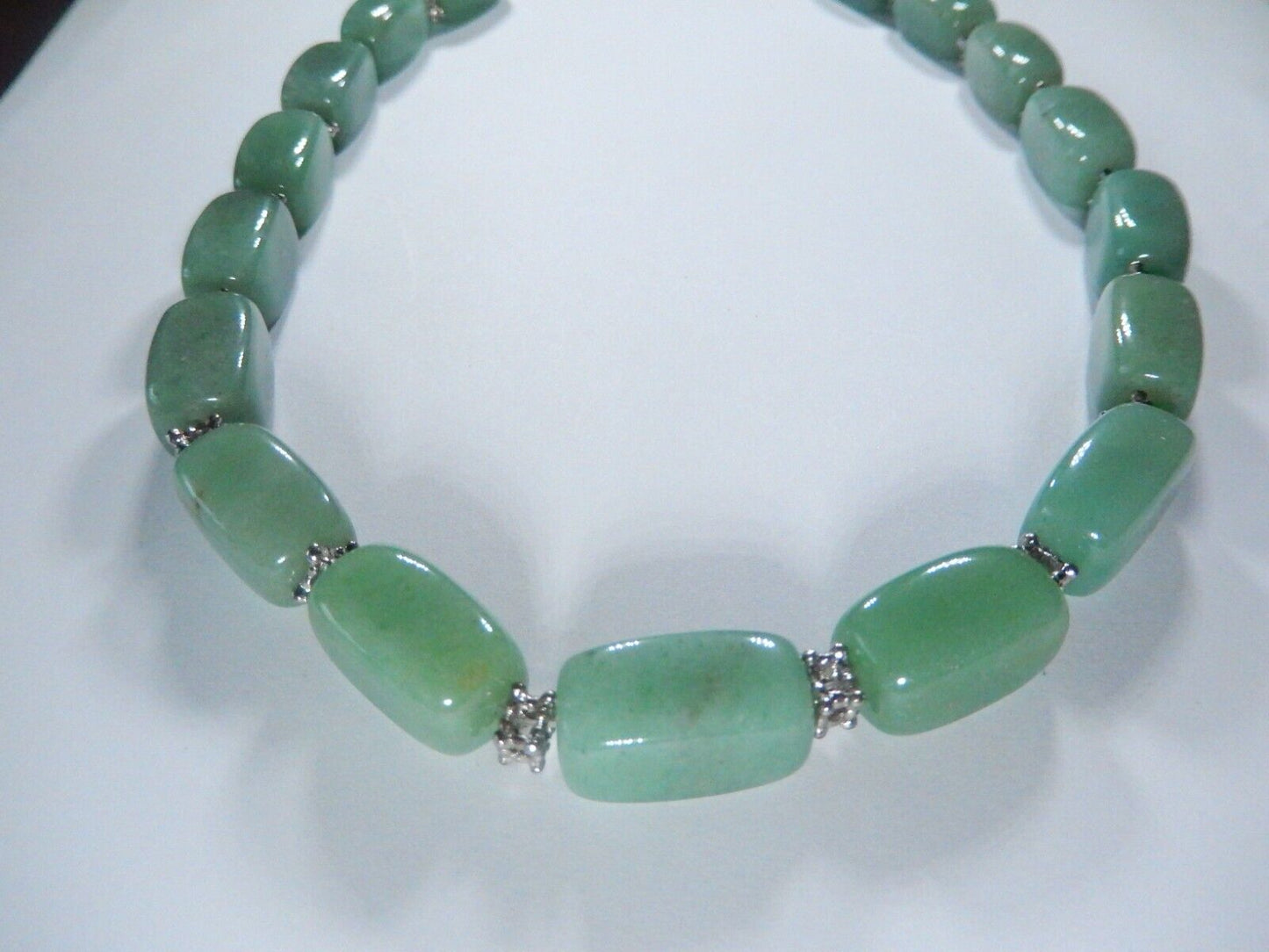 *VINTAGE*  JADE Square Bead Green Light Green Beveled Beaded 18" Necklace