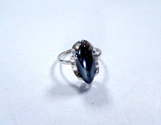 Vintage Sterling Silver Black Onyx Cabochon Solitaire Ring - Size 5.25