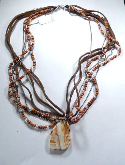 NEW BOHO STYLE MULTI-STRAND BEADED & SUEDE LEATHER CORD 20" - 24"NECKLACE