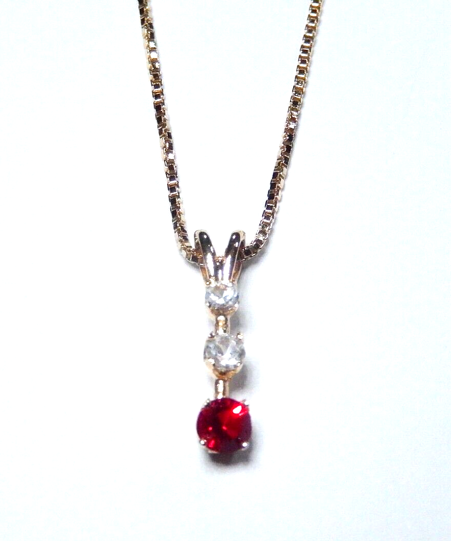 Gold Vermeil 925  Ruby  CZ PastPresentFuture Pendant w18 Vermeil Chain