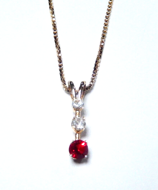 Gold Vermeil 925  Ruby  CZ PastPresentFuture Pendant w18 Vermeil Chain