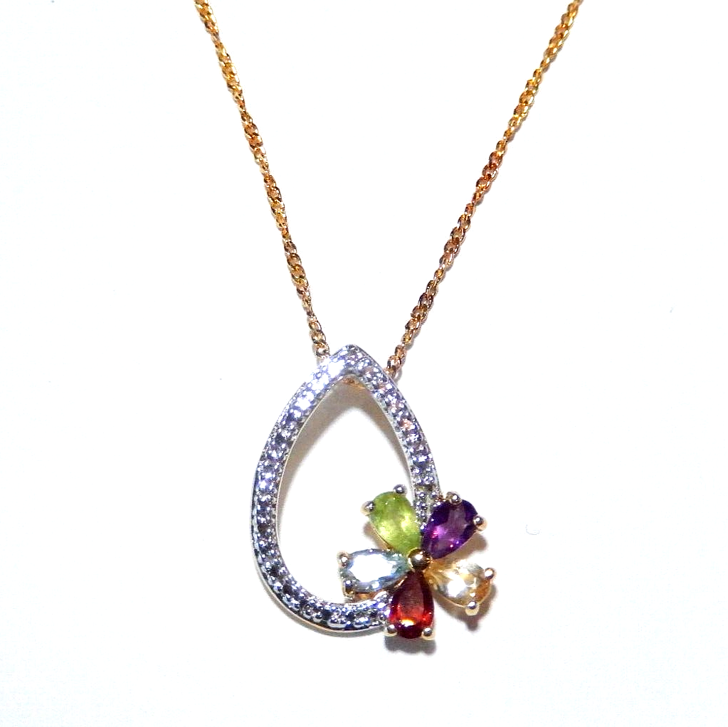 NWT Gold Vermeil 925 Diamond  Multi Colored Gemstones Pendant w 18 Chain
