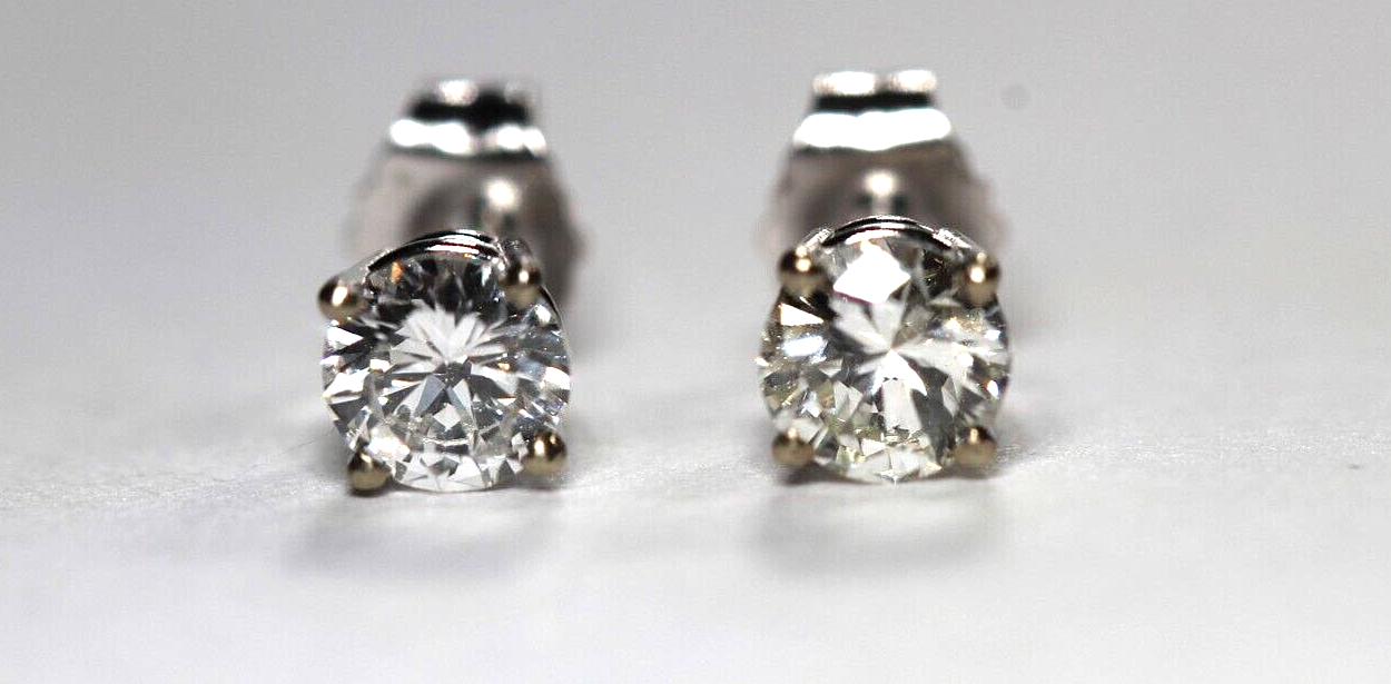 New!! Solid 14K White Gold .66 CT TW Natural Diamond  Stud Earrings