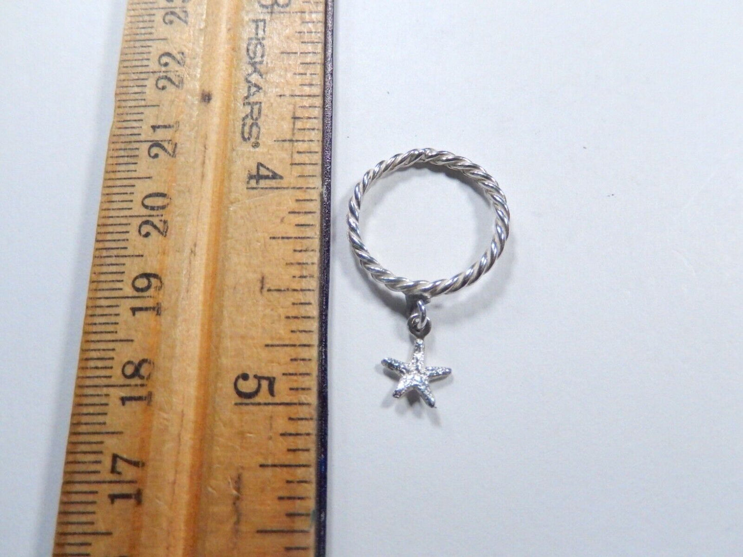 Vintage 925 Sterling Silver Starfish Dangle Pinky Band Ring Size 5